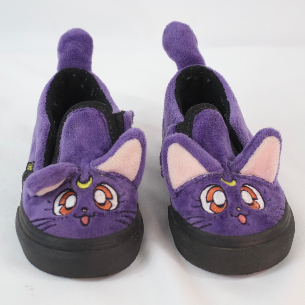 Vans x Sailor Moon Luna Slip-On Purple Plush Cat Sneakers Shoes Toddler Size 6.5